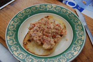 Ham, cheese & tomato scramble